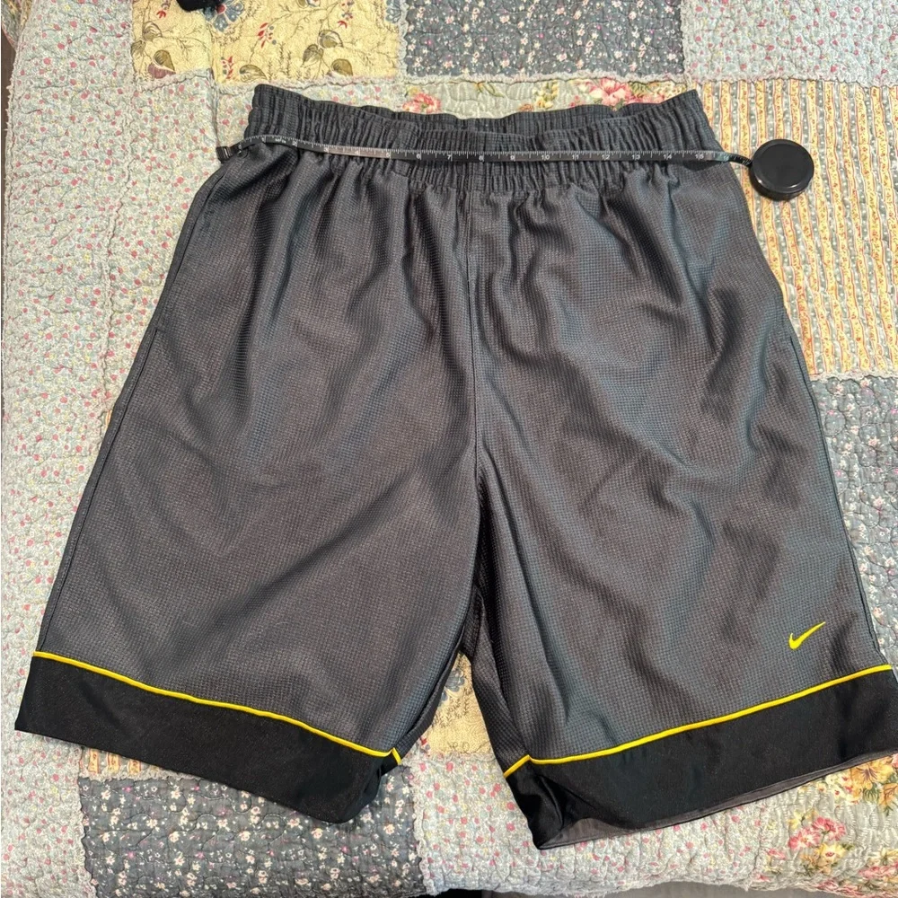 Nike Men's Black Athletic Shorts with Yellow Trim - Picture 1 of 7